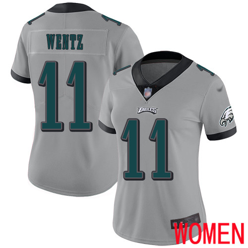 Women Philadelphia Eagles #11 Carson Wentz Limited Silver Inverted Legend NFL Jersey Football